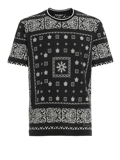 Shop Dolce & Gabbana T-shirt With Bandana And Crowns Print In Black