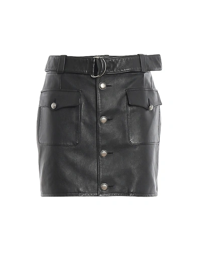 Shop Saint Laurent Belted Leather Mini Skirt In Black