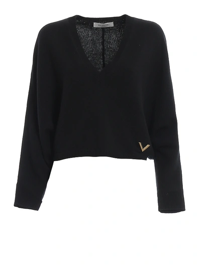 Shop Valentino Cashmere V-neck Sweater In Black