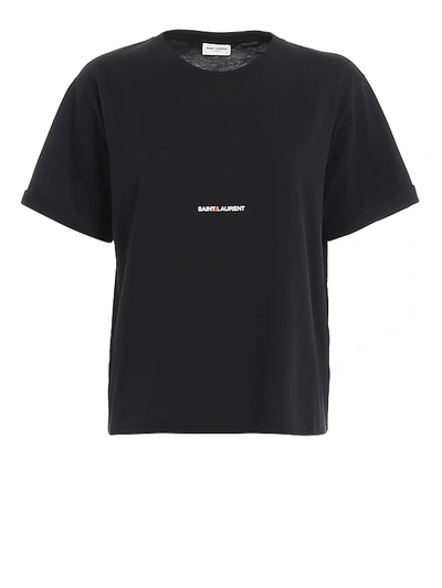 Shop Saint Laurent Logo Lettering Print Black Tee