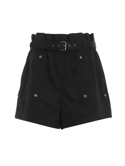 Shop Saint Laurent Belted Twill High Rise Shorts In Black