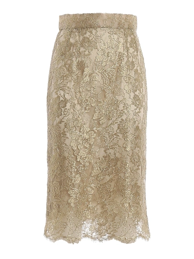 Shop Dolce & Gabbana Embroidered Tulle Skirt In Gold