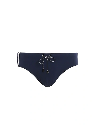 Shop Dolce & Gabbana Speedos With Side Logo Band In Blue