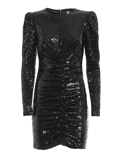 Shop Michael Kors Sequined Draped Mini Dress In Black