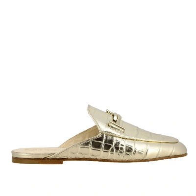 Shop Tod's Sabot In Laminated Leather With Crocodile Print And Double T In Gold