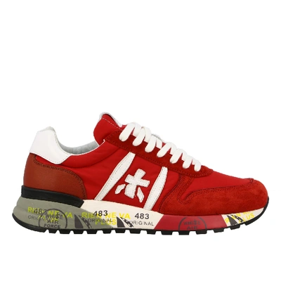 Premiata Sneakers In Suede And Nylon With Logo In Red | ModeSens