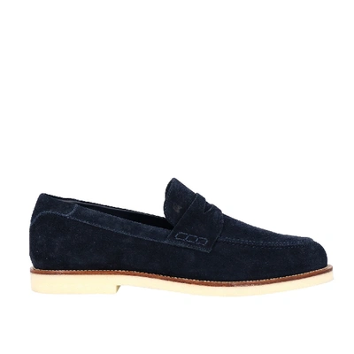 Shop Hogan Suede Loafer With Brogue Motif In Blue