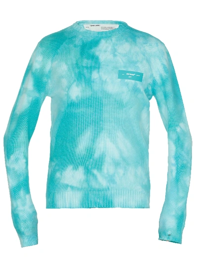 Shop Off-white Logo Knit Sweater In Petrol Blue