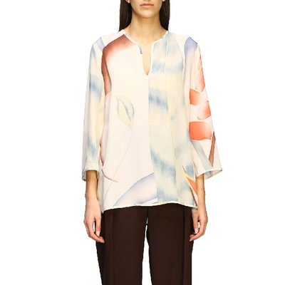 Shop Etro Blouse In Printed Chiffon In Beige
