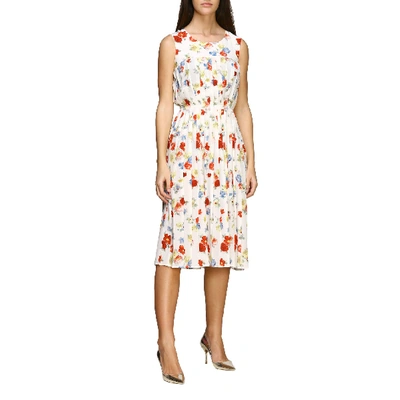 Shop Ermanno Scervino Silk Dress With Floral Print In White