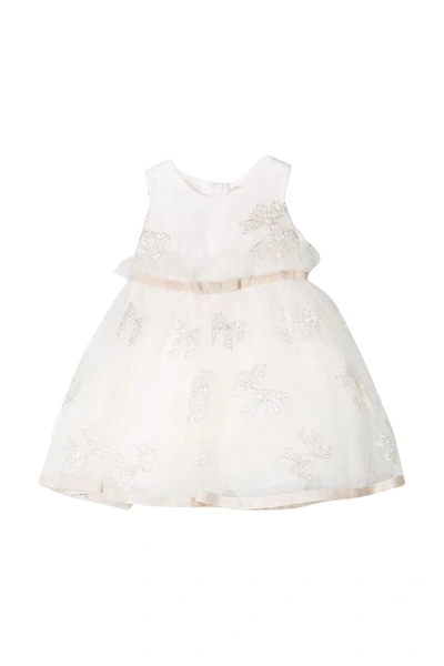 Shop Monnalisa Embroidered Bow Dress In Panna