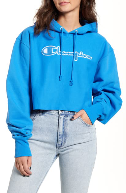 blue champion cropped hoodie