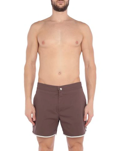 Shop Brunello Cucinelli Swim Shorts In Dark Brown