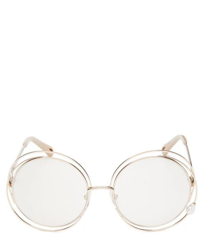 Shop Chloé Carlina Pearl Round-frame Metal Sunglasses In Rose
