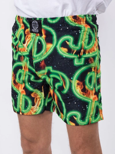 Shop Sss World Corp Cash And Fire Swim Shorts In Multicolor
