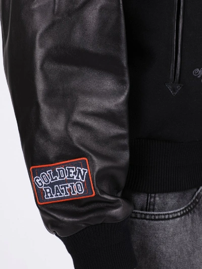 Shop Off-white Golden Ratio Leather Varsity Jacket Black