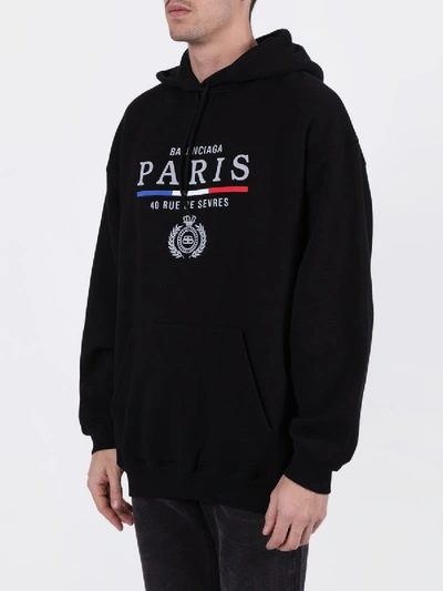 Shop Balenciaga Paris Embroidered Logo Hoodie Black