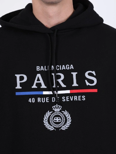 Shop Balenciaga Paris Embroidered Logo Hoodie Black
