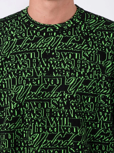 Shop Balenciaga Green Slogan Print Sweater
