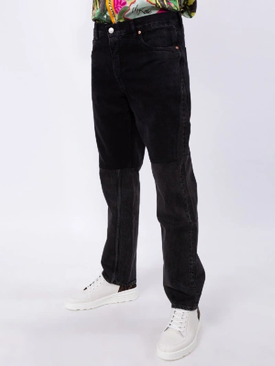 Shop Martine Rose Two-tone Straight Leg Jeans Black