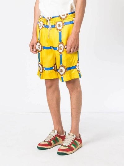 Shop Gucci Logo Drawstring Shorts In Yellow
