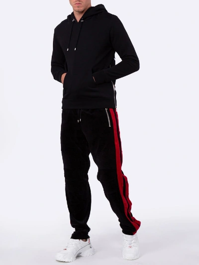 Shop Balmain Velvet And Red Side Panel Track Pants In Black