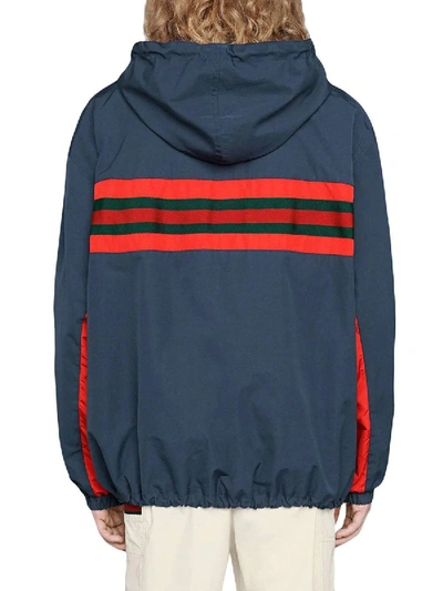 Shop Gucci Navy And Red Stripe Hooded Jacket