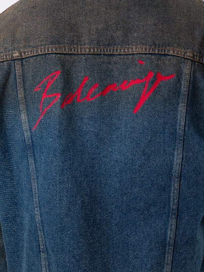 Shop Balenciaga Worn-out Effect Logo Denim Jacket