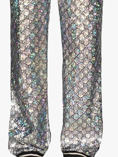 Shop Gucci Holographic Gg Jersey Pants In Silver