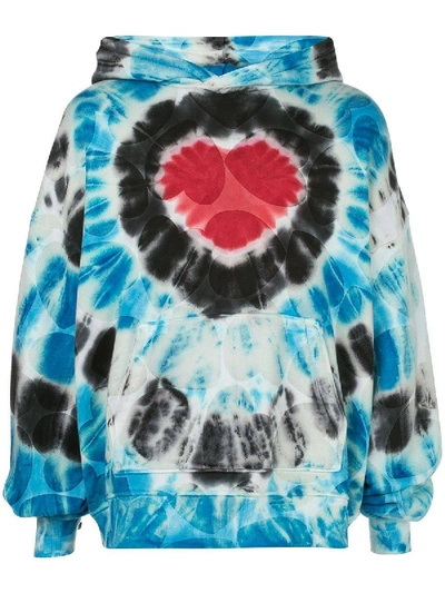 Shop Amiri Over-sized Heart Tie Dye Hoodie In Blue