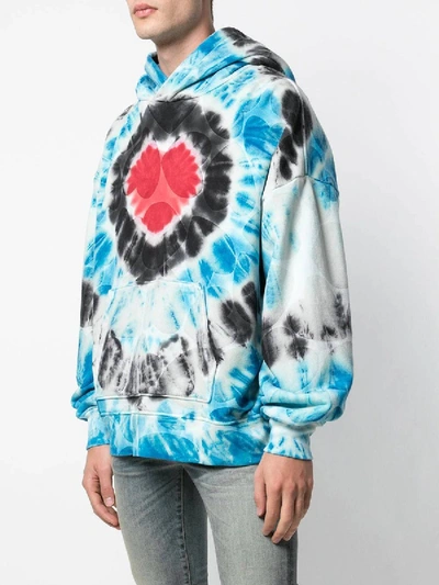 Shop Amiri Over-sized Heart Tie Dye Hoodie In Blue