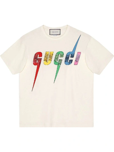 Shop Gucci Oversize Cotton T-shirt With  Blade In Neutral