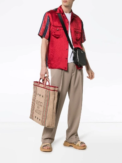 Shop Gucci Chain Print Silk Bowling Shirt In Red