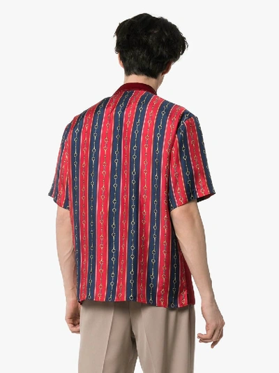 Shop Gucci Chain Print Silk Bowling Shirt In Red