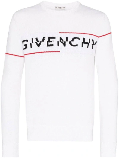 Shop Givenchy Intarsia Logo Knit Sweater White/red