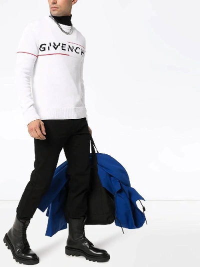 Shop Givenchy Intarsia Logo Knit Sweater White/red