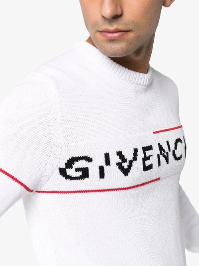 Shop Givenchy Intarsia Logo Knit Sweater White/red