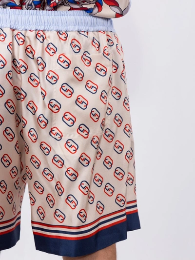 Shop Gucci Interlocking Gg Motif Ivory Shorts In Multicolor