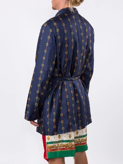 Shop Gucci Stirrups And Web Silk Robe Coat In Blue