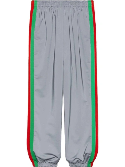 Shop Gucci Reflective Side Stripe Track Pants In Silver