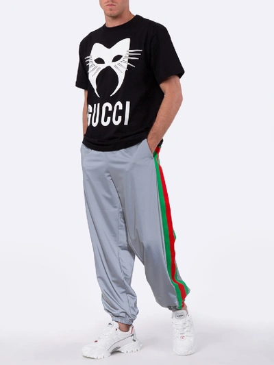 Shop Gucci Reflective Side Stripe Track Pants In Silver