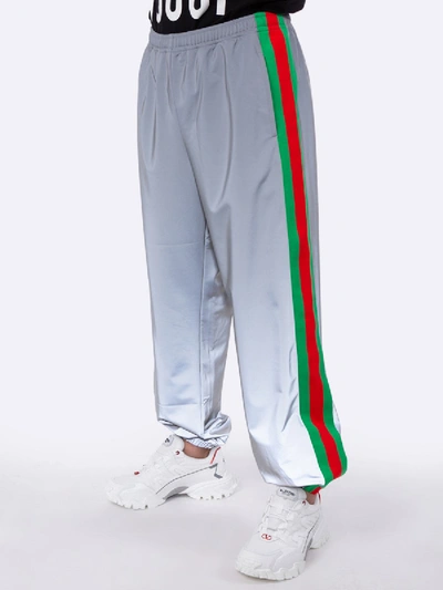 Shop Gucci Reflective Side Stripe Track Pants In Silver