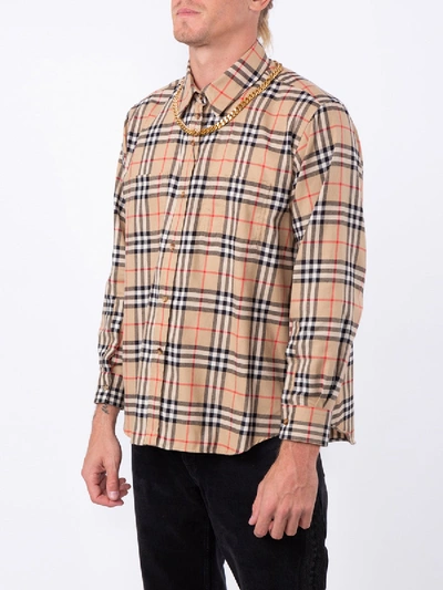 Shop Burberry Classic Checked Shirt With Chain Necklace
