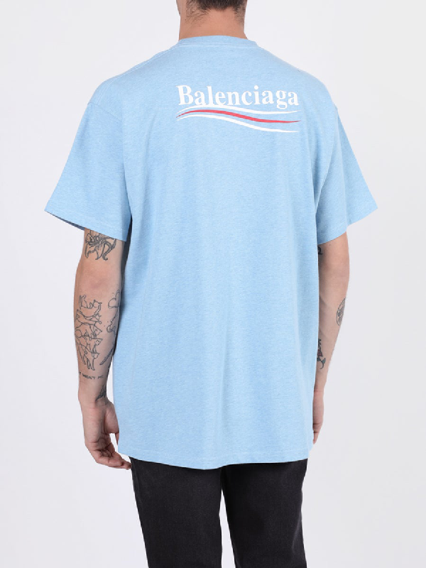 Balenciaga Oversized Logo-print Slub Cotton-jersey T-shirt In Blue | ModeSens