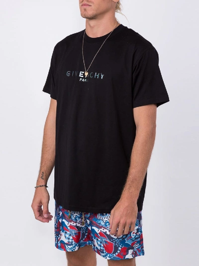 Shop Givenchy Green Iridescent Logo Print T-shirt In Black