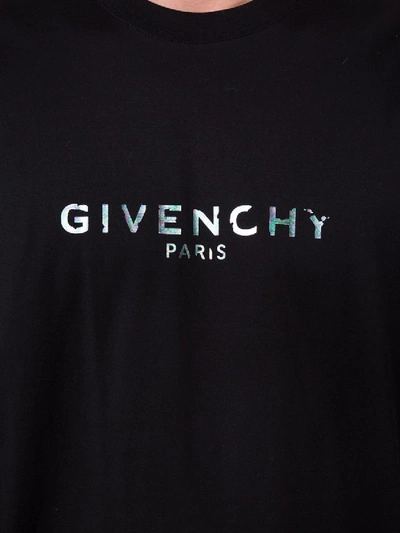 Shop Givenchy Green Iridescent Logo Print T-shirt In Black