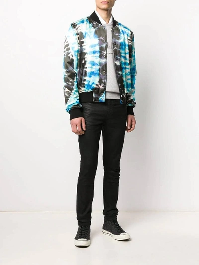 Shop Amiri Blue Tie-dye Bomber Jacket