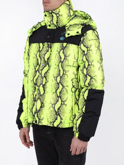 Shop Off-white Neon Yellow Snake Print Puffer Jacket