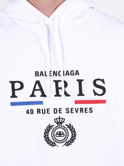 Shop Balenciaga Paris Embroidered Logo Hoodie White