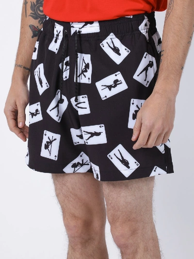 Shop Amiri Card Print Shorts In Black & White